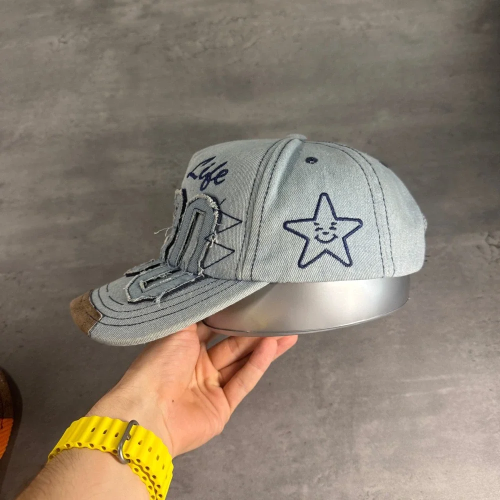 Asspizza‎ 730 F*** Life Hat Light Blue Denim Distressed Austin Babbitt Star Cap